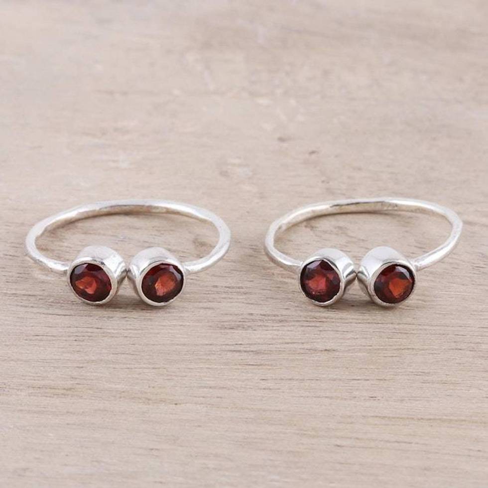 Sparkling Garnet Toe Rings Crafted in India Pair 'Twin Elegance'