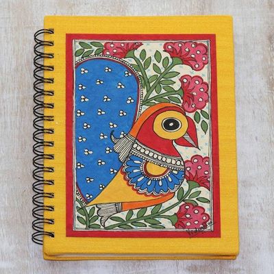 Alternate image for Paper Journal with Signed Madhubani Peacock Painting Joyful Peacock