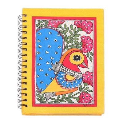 Alternate image for Paper Journal with Signed Madhubani Peacock Painting Joyful Peacock