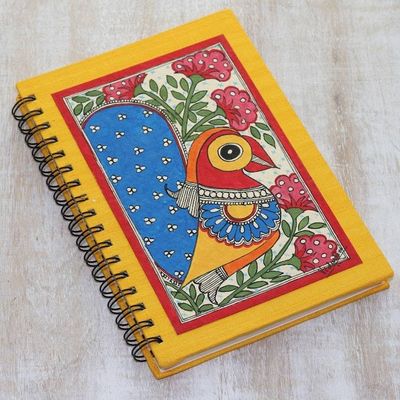 Alternate image for Paper Journal with Signed Madhubani Peacock Painting Joyful Peacock
