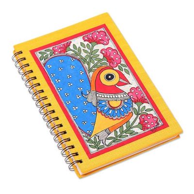 Alternate image for Paper Journal with Signed Madhubani Peacock Painting Joyful Peacock