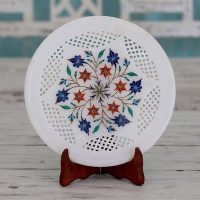 Alternate image for Handcrafted Marble Inlay Decorative Plate from India Floral Waltz
