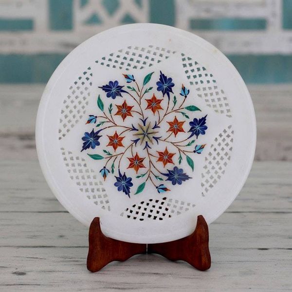 Alternate image for Handcrafted Marble Inlay Decorative Plate from India Floral Waltz