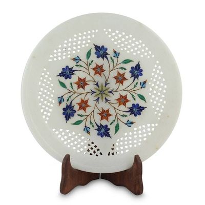 Alternate image for Handcrafted Marble Inlay Decorative Plate from India Floral Waltz