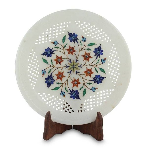 Alternate image for Handcrafted Marble Inlay Decorative Plate from India Floral Waltz