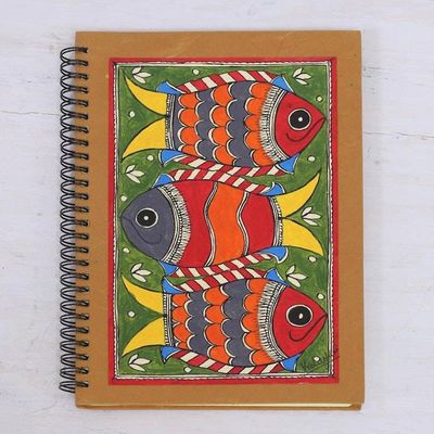 Alternate image for Madhubani Blank 40 Page Journal with Handmade paper Joyful Fishes