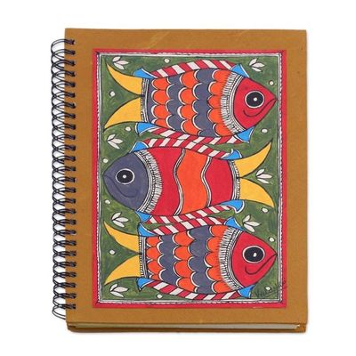 Alternate image for Madhubani Blank 40 Page Journal with Handmade paper Joyful Fishes