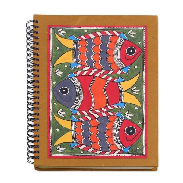 Alternate image for Madhubani Blank 40 Page Journal with Handmade paper Joyful Fishes