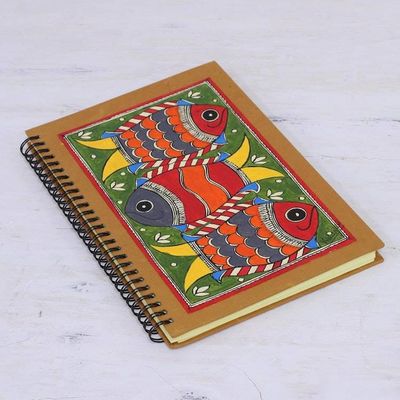 Alternate image for Madhubani Blank 40 Page Journal with Handmade paper Joyful Fishes