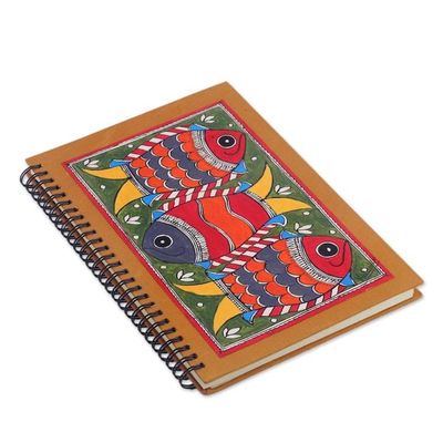 Alternate image for Madhubani Blank 40 Page Journal with Handmade paper Joyful Fishes
