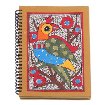 Alternate image for Madhubani Style Blank Handmade Paper Journal Peacock Majesty