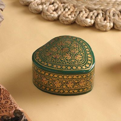 Alternate image for Green and Gold Decorative Papier Mache Box from India Royal Viridescence