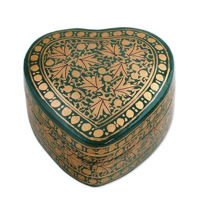 Alternate image for Green and Gold Decorative Papier Mache Box from India Royal Viridescence