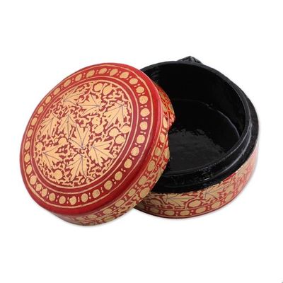 Alternate image for Gold and Red Papier Mache Decorative Box from India Alluring Vermilion