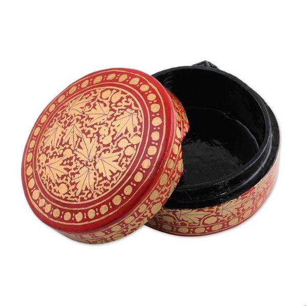 Alternate image for Gold and Red Papier Mache Decorative Box from India Alluring Vermilion