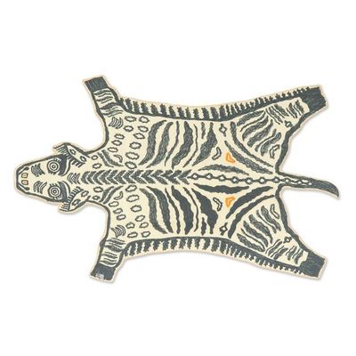 Alternate image for Chain Stitched 100 Wool Zebra Motif Rug from India 4x6 Zebra Safari