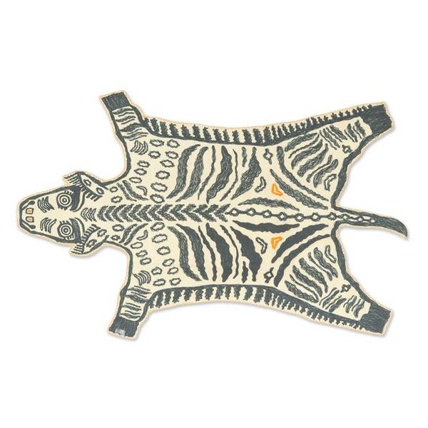 Alternate image for Chain Stitched 100 Wool Zebra Motif Rug from India 4x6 Zebra Safari