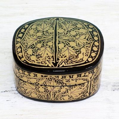 Alternate image for Gold and Black Papier Mache Decorative Box from India Graceful Grandeur