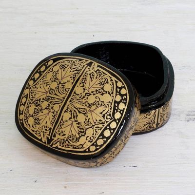 Alternate image for Gold and Black Papier Mache Decorative Box from India Graceful Grandeur