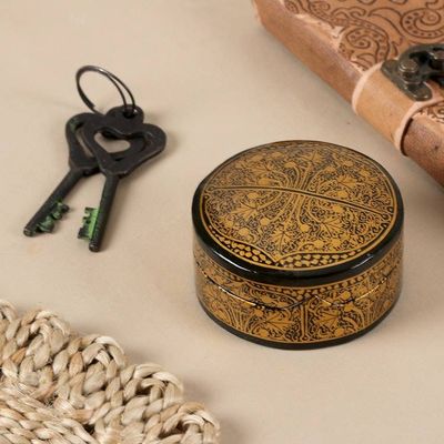Alternate image for Gold and Black Papier Mache Decorative Box from India Graceful Grandeur
