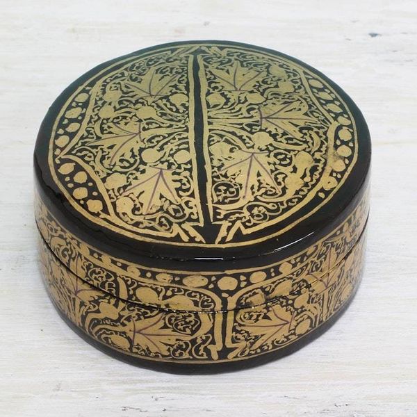 Alternate image for Gold and Black Papier Mache Decorative Box from India Alluring Grandeur