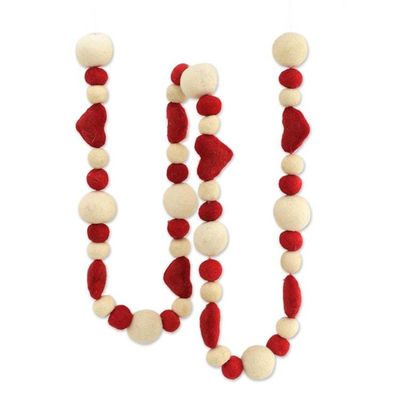 Alternate image for Wool Felt Holiday Heart Garland in Red and Ivory Hearts and Baubles