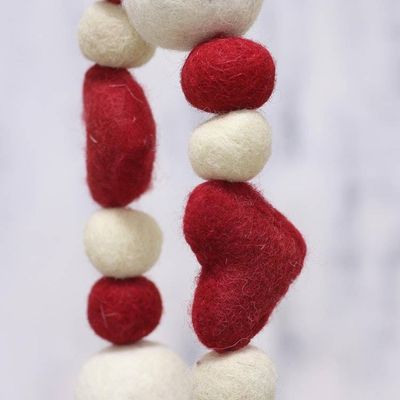 Alternate image for Wool Felt Holiday Heart Garland in Red and Ivory Hearts and Baubles