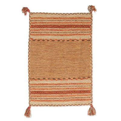 Alternate image for Hand Woven Cotton Geometric Dhurrie Rug from India 2x3 Delhi Delight in Brown