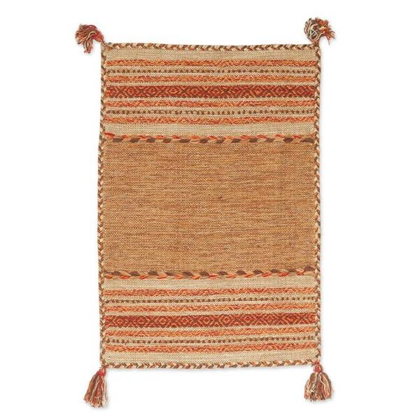 Alternate image for Hand Woven Cotton Geometric Dhurrie Rug from India 2x3 Delhi Delight in Brown