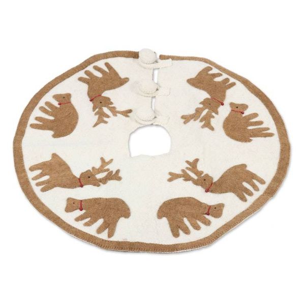 Alternate image for Handcrafted Wool Tree Skirt with Tan Reindeer from India Reindeer Carnival