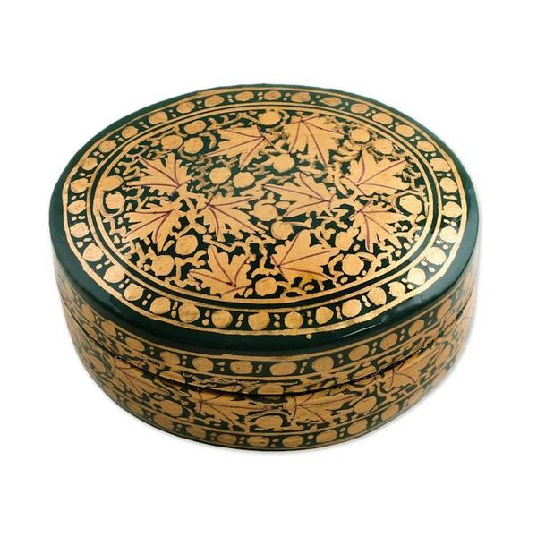 Alternate image for Gold and Green Papier Mache Decorative Box from India Serene Viridescence