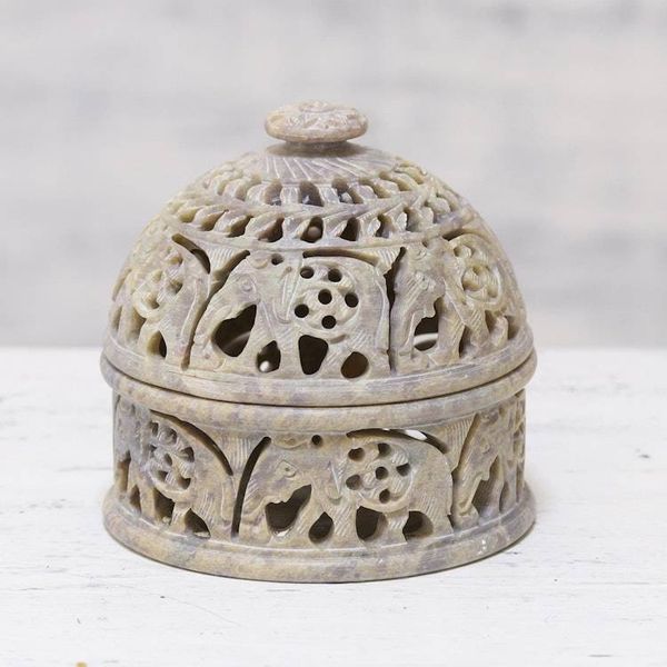 Alternate image for Elephant-Themed Soapstone Decorative Jar from India Elephant Alliance