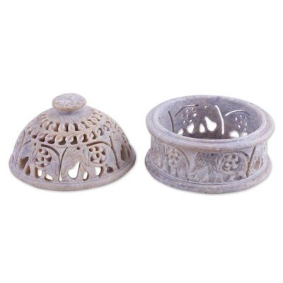 Alternate image for Elephant-Themed Soapstone Decorative Jar from India Elephant Alliance