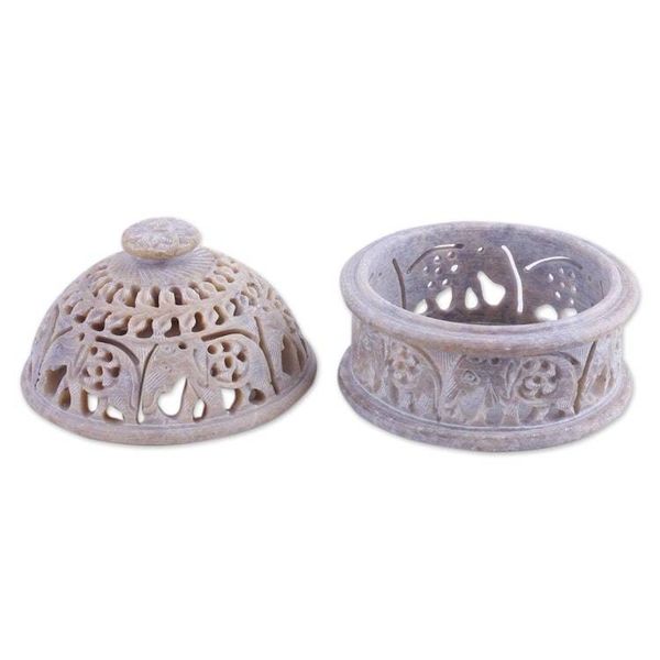 Alternate image for Elephant-Themed Soapstone Decorative Jar from India Elephant Alliance