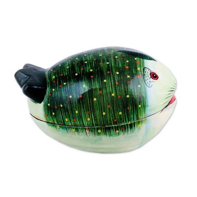Alternate image for Hand-Painted Papier Mache Fish Decorative Box from India Green Fish