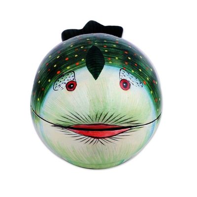 Alternate image for Hand-Painted Papier Mache Fish Decorative Box from India Green Fish