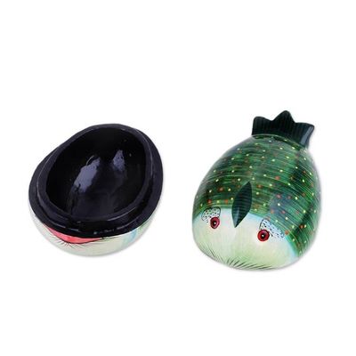 Alternate image for Hand-Painted Papier Mache Fish Decorative Box from India Green Fish