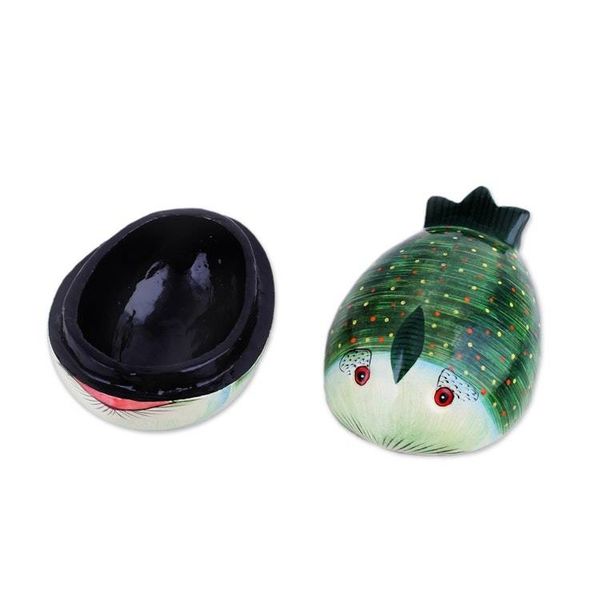 Alternate image for Hand-Painted Papier Mache Fish Decorative Box from India Green Fish