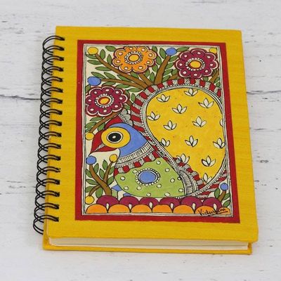 Alternate image for Handmade Paper Spiral Bound Peacock Journal from India Swaying Peacock