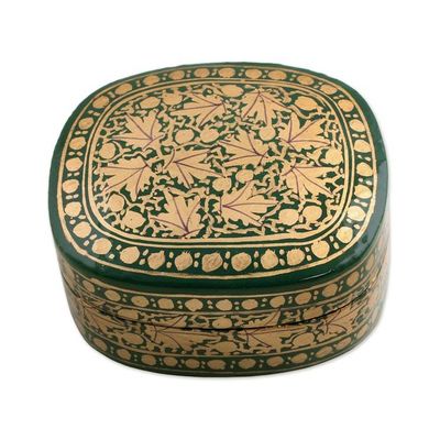Alternate image for Green and Gold Papier Mache Decorative Box from India Graceful Viridescence