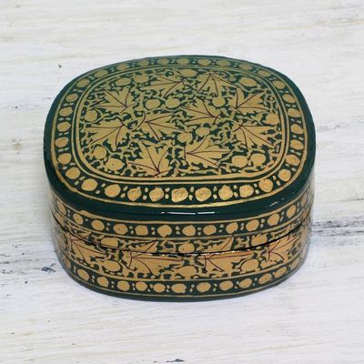 Alternate image for Green and Gold Papier Mache Decorative Box from India Graceful Viridescence