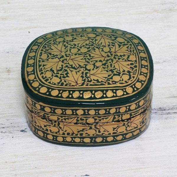 Alternate image for Green and Gold Papier Mache Decorative Box from India Graceful Viridescence