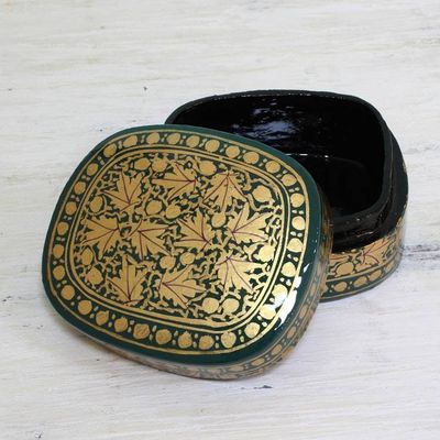 Alternate image for Green and Gold Papier Mache Decorative Box from India Graceful Viridescence