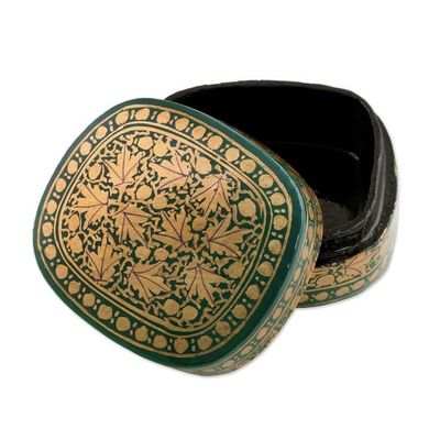 Alternate image for Green and Gold Papier Mache Decorative Box from India Graceful Viridescence