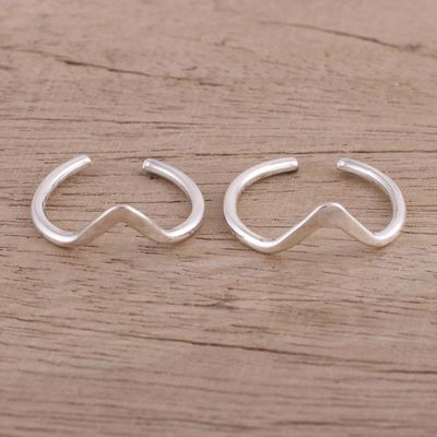 Alternate image for Modern Polished Sterling Silver Toe Band Rings Pair Steady Rhythm