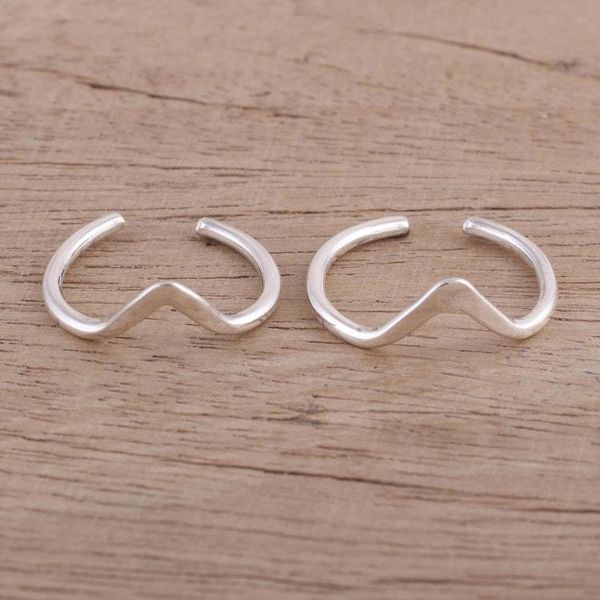 Alternate image for Modern Polished Sterling Silver Toe Band Rings Pair Steady Rhythm
