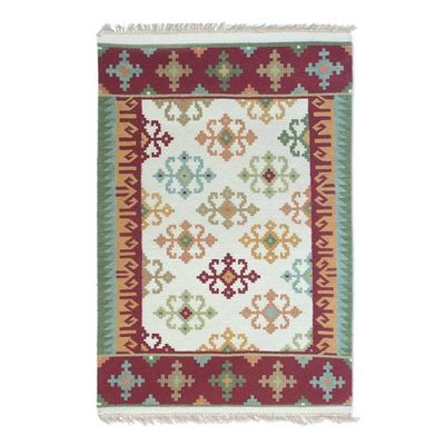 Alternate image for Handwoven Geometric Wool Area Rug 4x6 from India Morning Dream