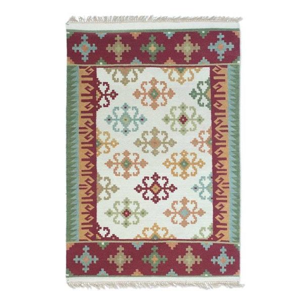 Alternate image for Handwoven Geometric Wool Area Rug 4x6 from India Morning Dream