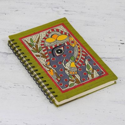 Alternate image for Hand Crafted Madhubani Style Painted Journal Exuberant Elephant
