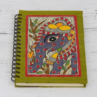 Alternate image for Hand Crafted Madhubani Style Painted Journal Exuberant Elephant